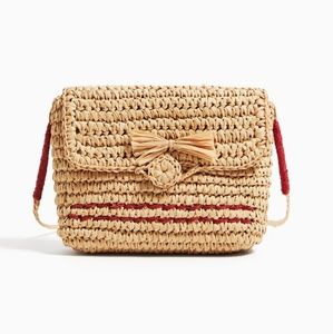 NWT ZARA Kids Natural Woven Raffia Buttoned Flap Crossbody Bag